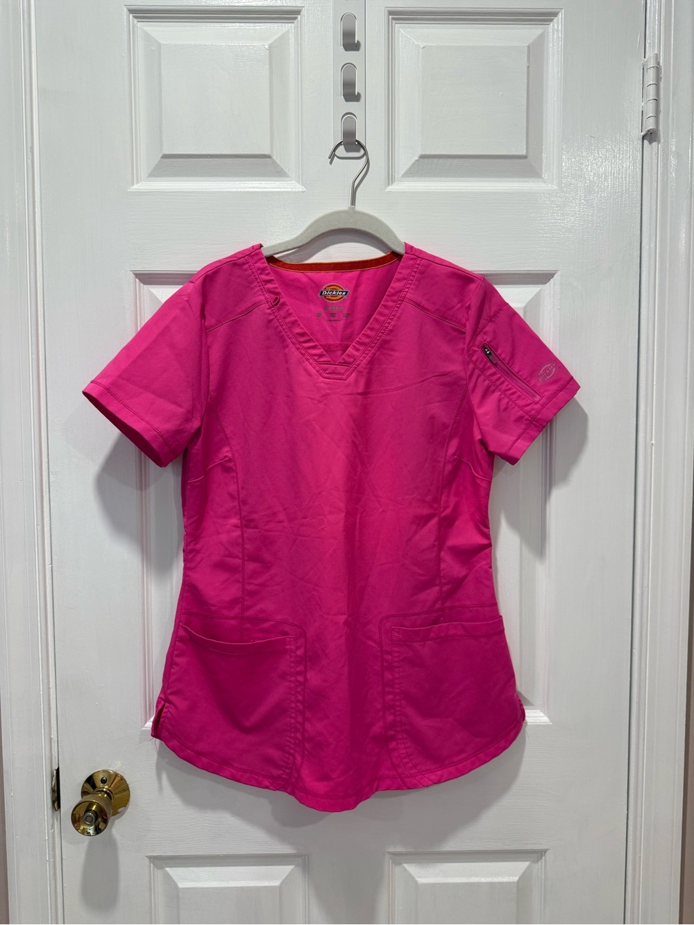 Dickies Women's V-Neck Scrub Top in Bright Pink